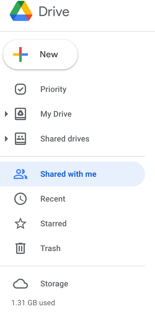 Google Shared Drive Access Menu
