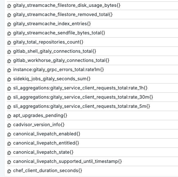 Gitaly Debug Metric Lists