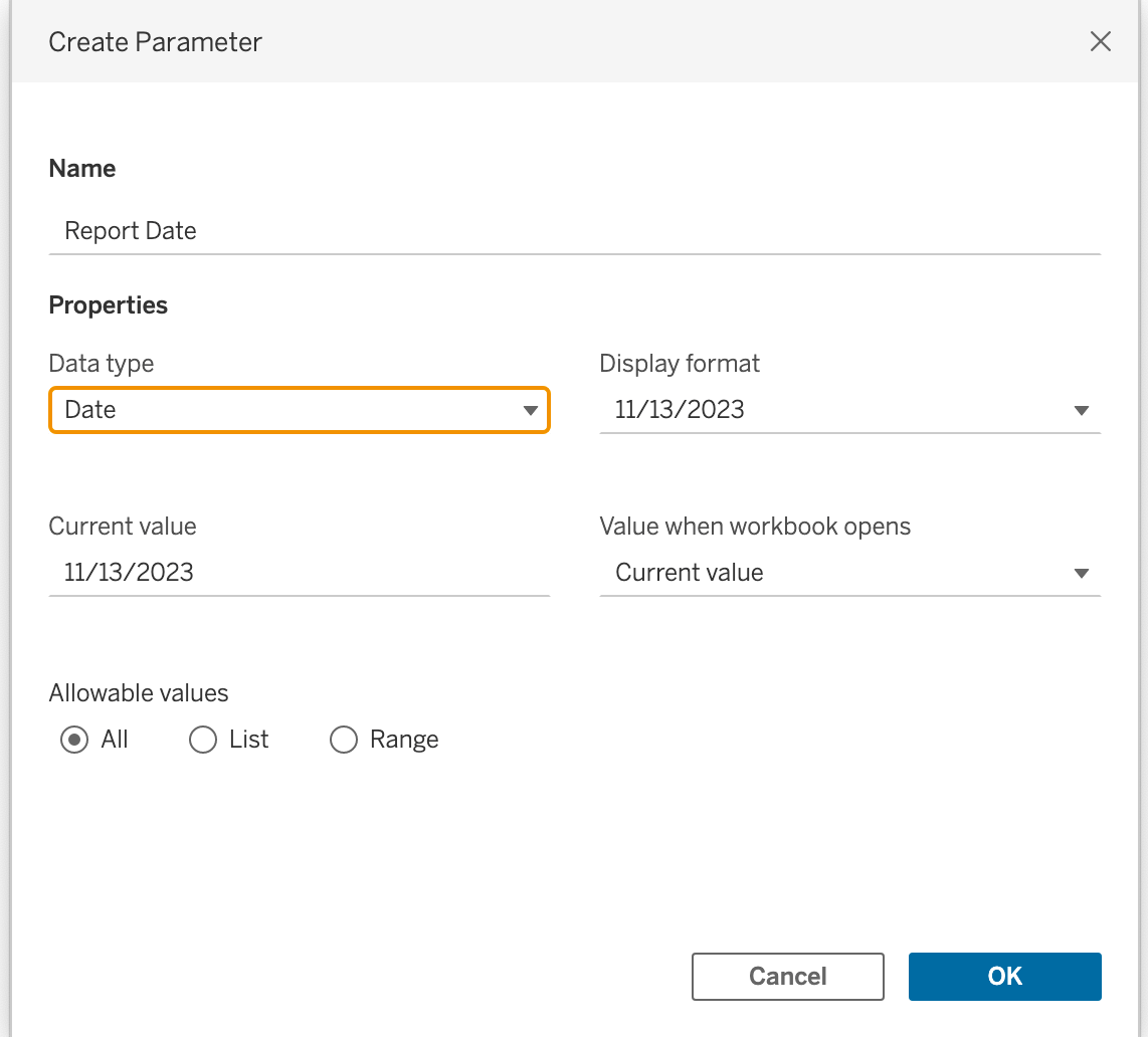 parameter creation