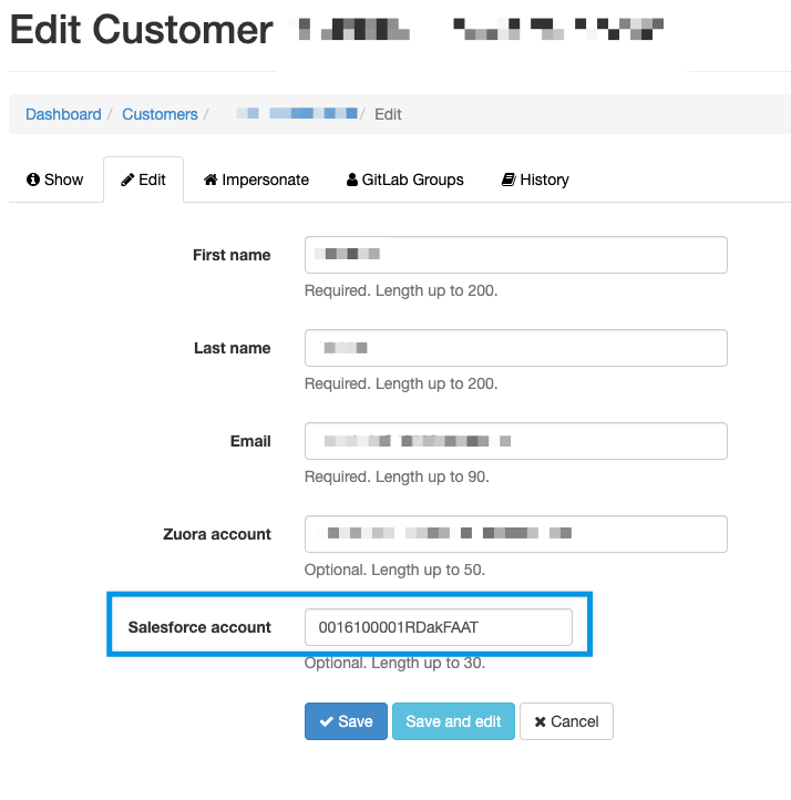 Salesforce ID in CustomersDot