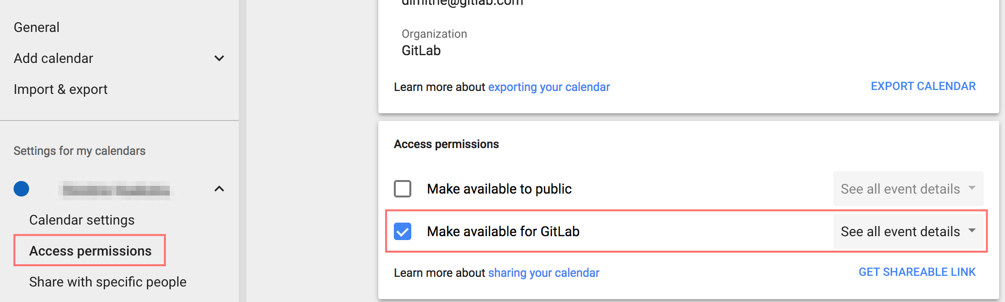 Google Calendar - make calendar available setting