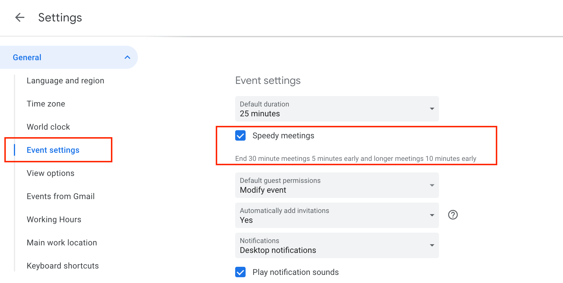 Google Calendar - Enable speedy meetings