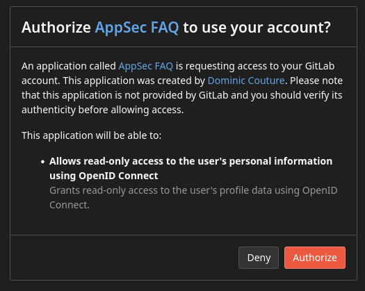 OAuth authorization screen with profile scope
