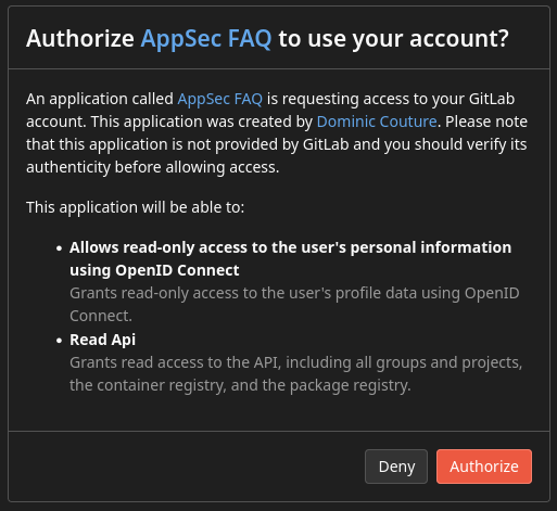 OAuth authorization screen with profile and read_api scope