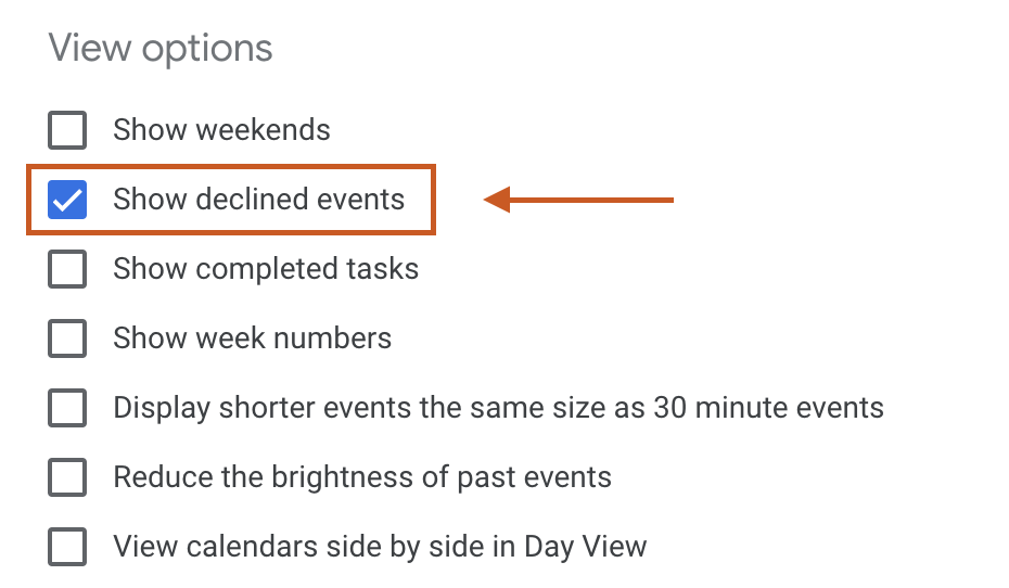 Google Calendar - Show declined events
