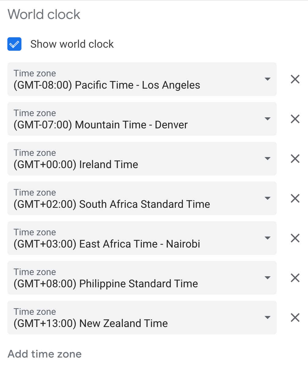 Google Calendar - World Clock