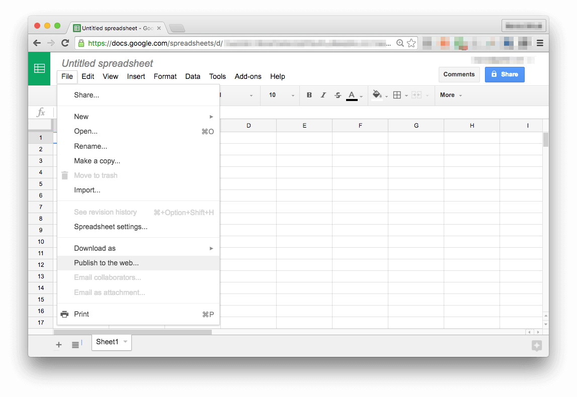 Google Sheets - File - Publish to the web