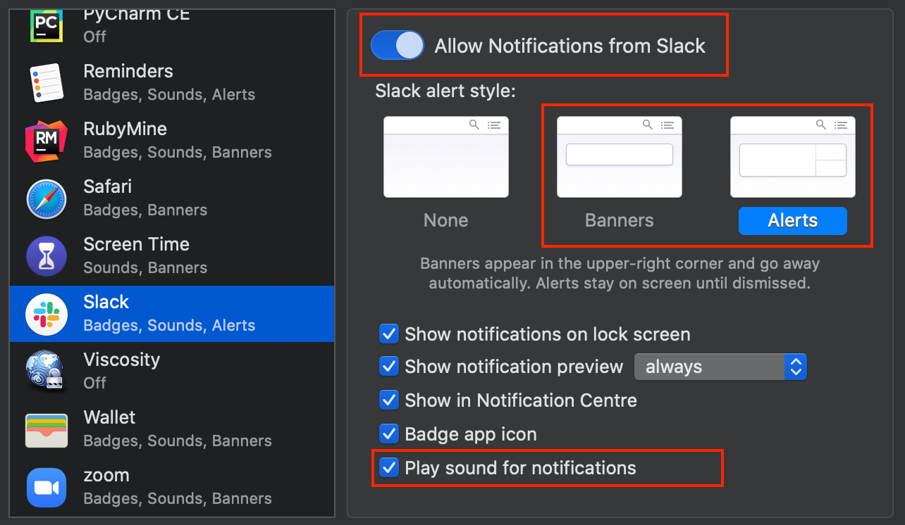 screenshot of macOS notification settings