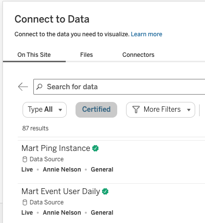 Tableau Certified Data Sources