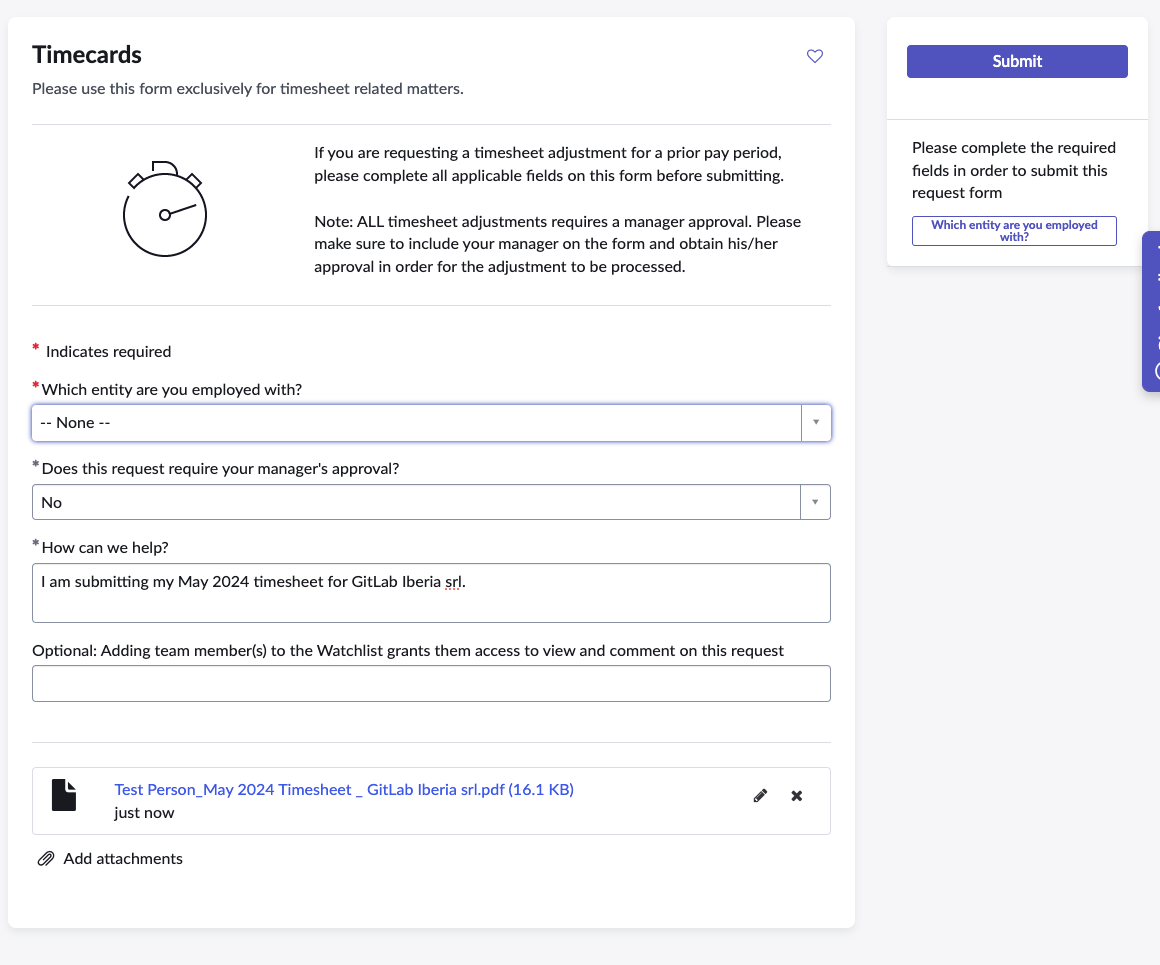 Timecards submission