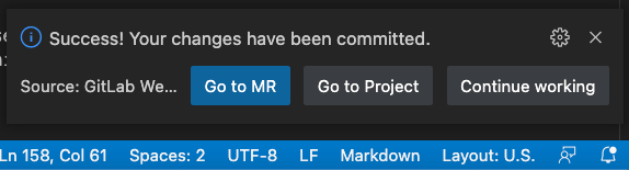Web IDE, go back to MR after commit and push