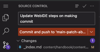 Web IDE, commit and select MR associated branch