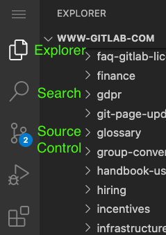 Web IDE menu, source control