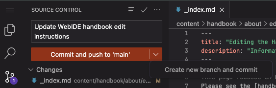 Web IDE, commit and push: Commit message