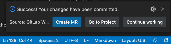 Web IDE, commit and push: Create Merge Request