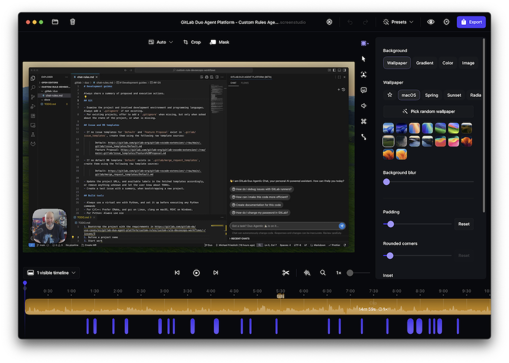 Screen Studio editor