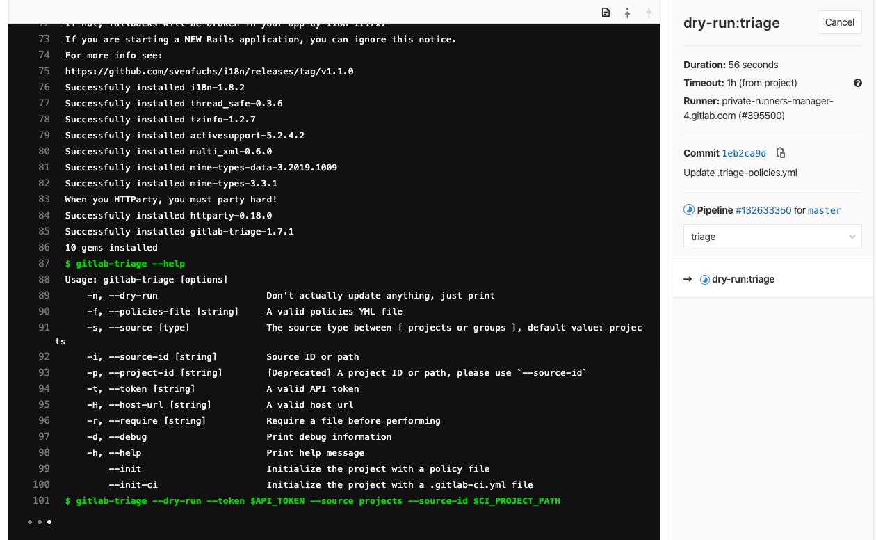 Pipeline Dry Run Help Details