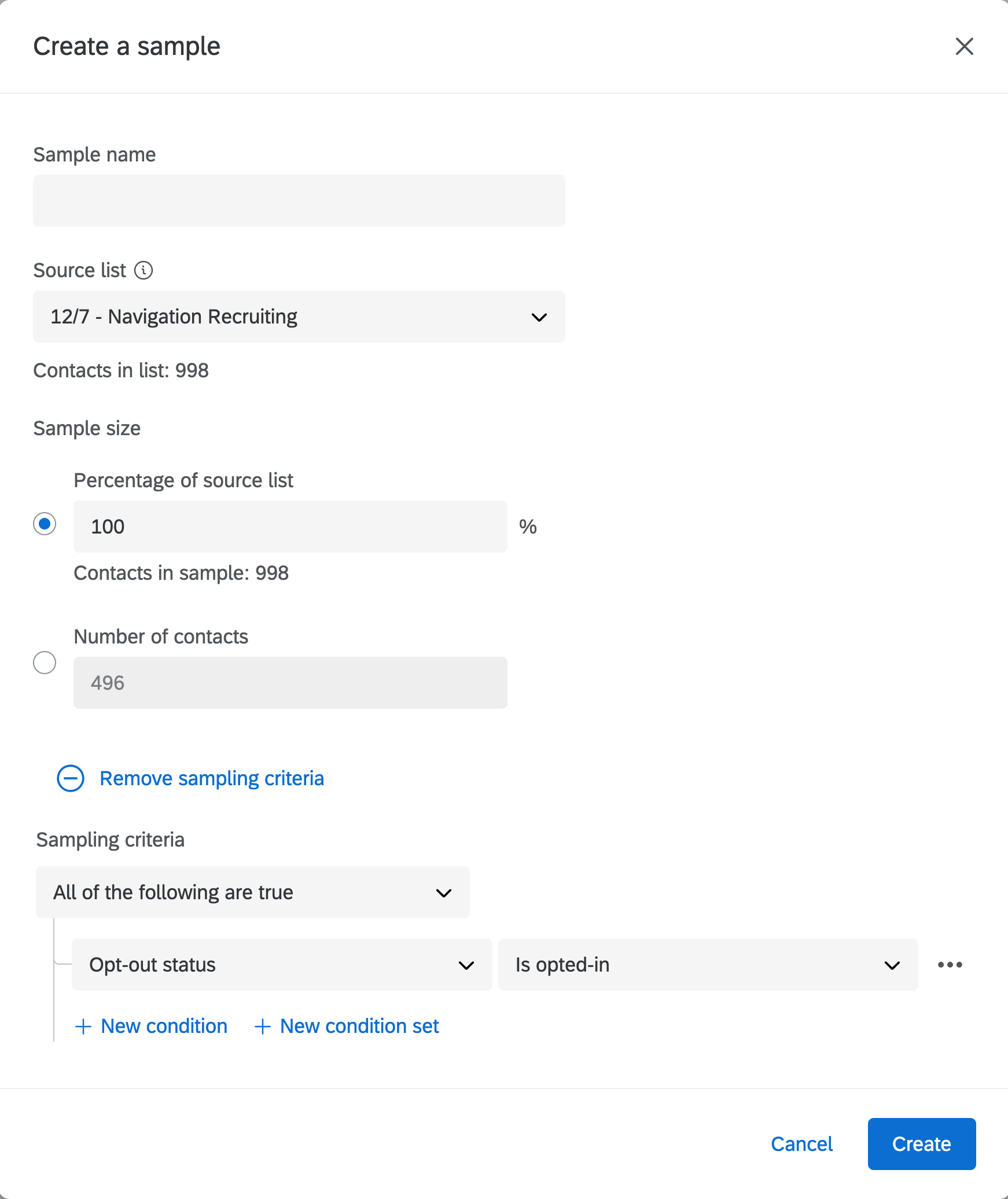 Process of making a sample in Qualtrics