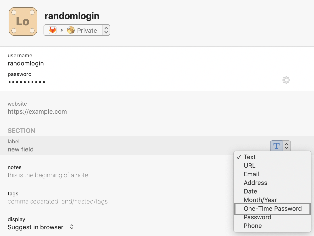 One-time password field type