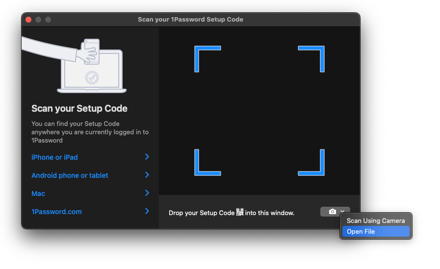 Open PDF file with scanner by clicking on camera icon