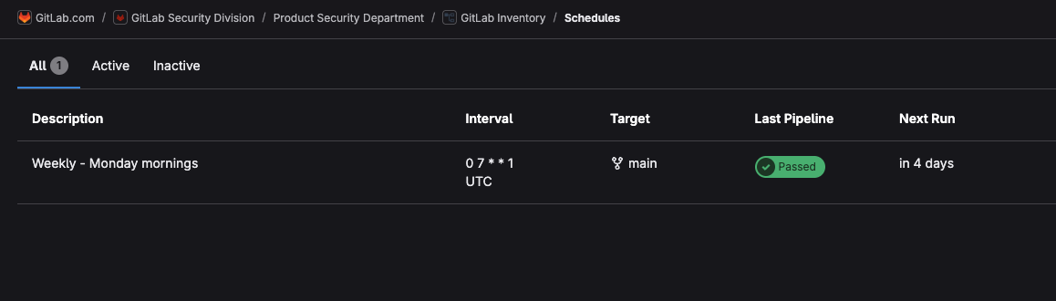 GitLab Inventory Builder Weekly - Monday mornings Pipeline Build