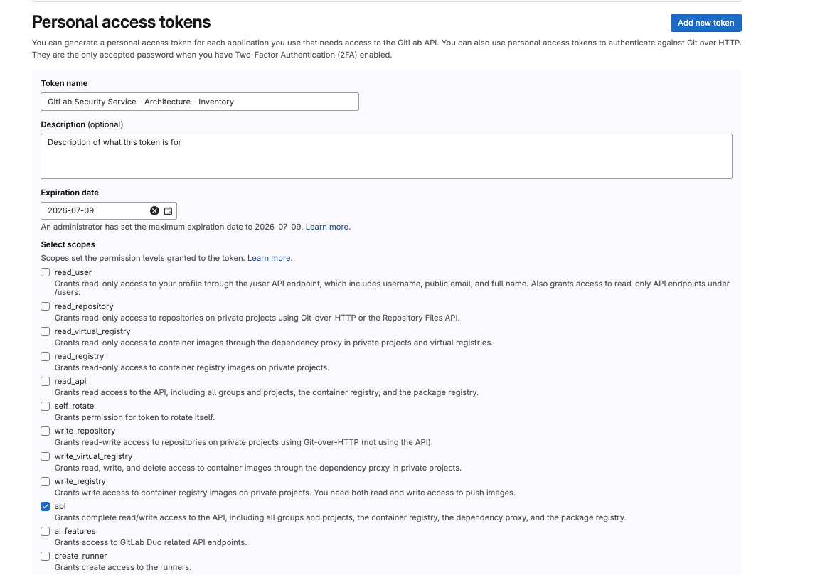 Service Account Personal Access Token