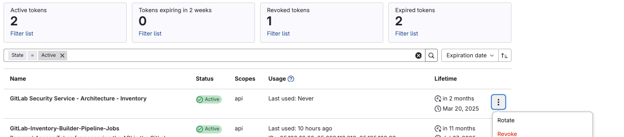 Service Account Revoke Old Personal Access Token
