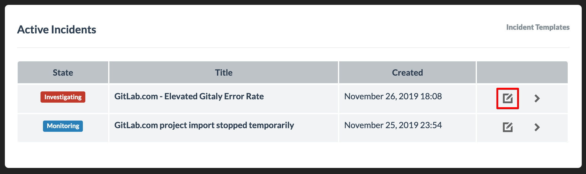 Incident edit button