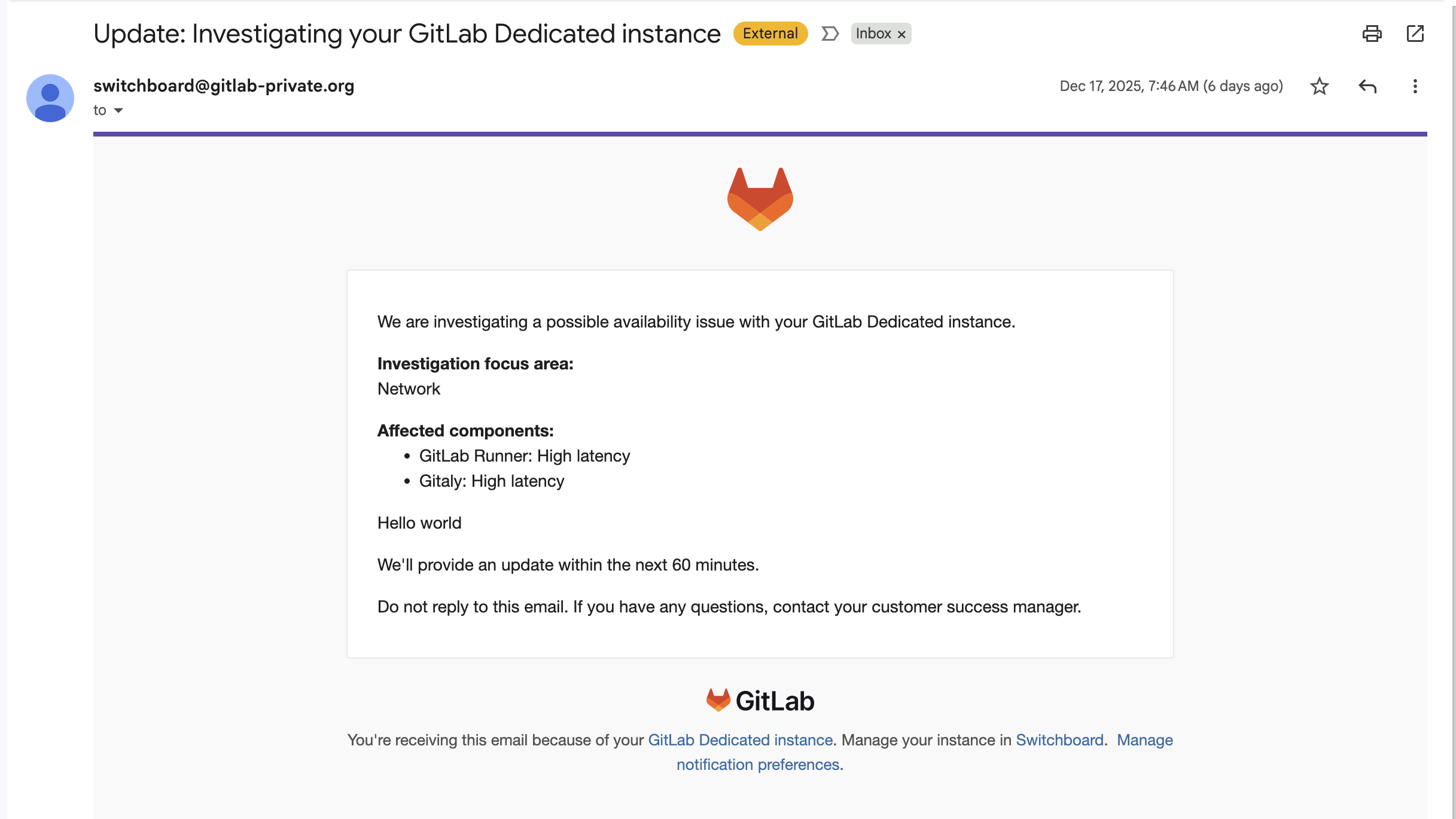 Example email screenshot