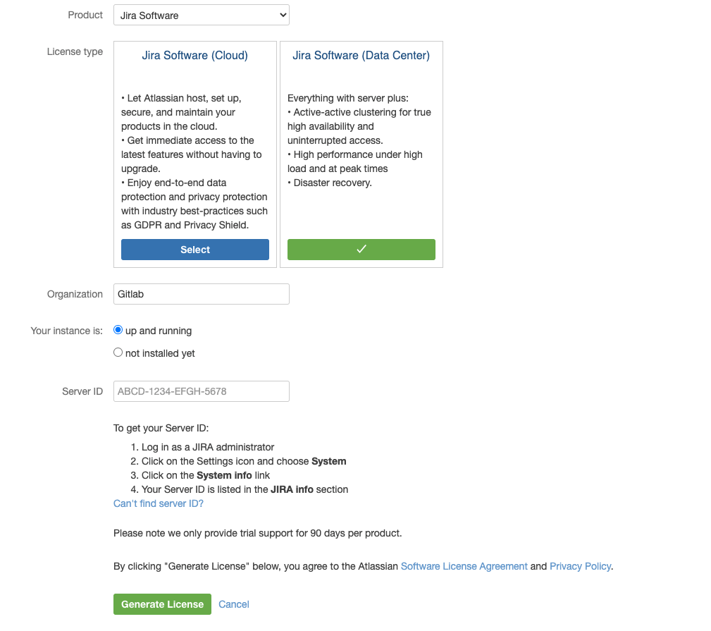 Jira License Setup