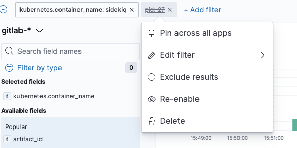Filter menu showing Re-enable option
