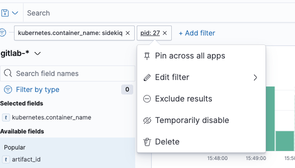 Filter menu showing Temporarily disable option