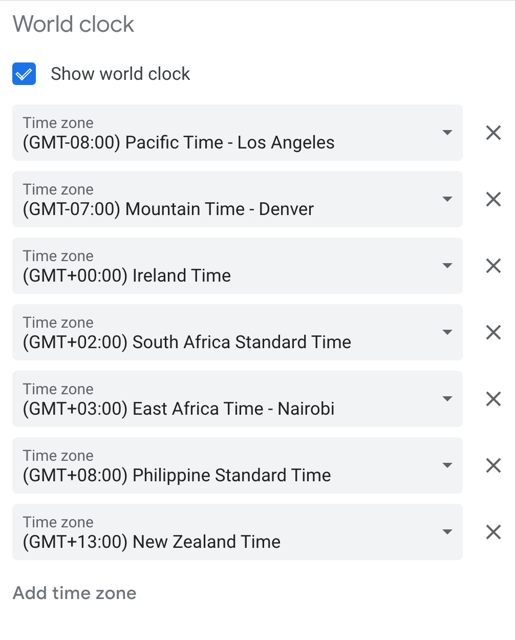 Google Calendar - World Clock